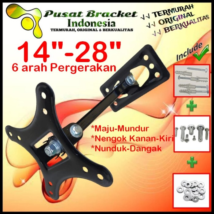 Bracket Tv 24 Monitor Lengan 14&quot; s/d 28&quot; 6arah Fleksible PBI.SWKNM-009