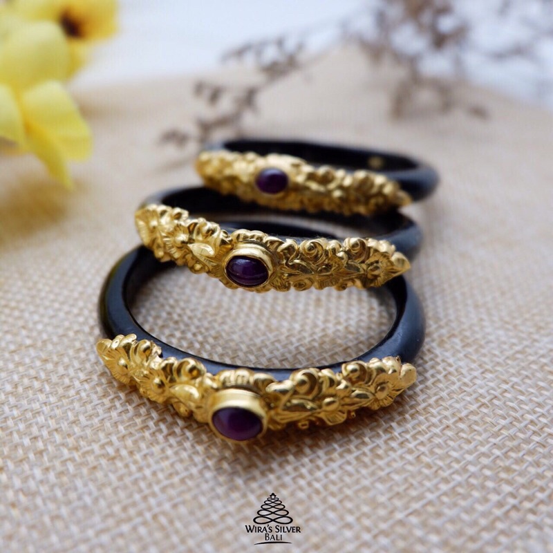 Gelang Uli Metatah Tatahan Permata Ruby untuk Anak-Anak dan Bayi Perak 925 Lapis Emas