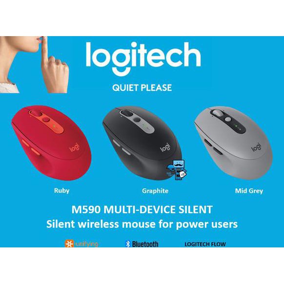 Mouse Wireless Logitech M590 Original Bluetooth Multi Devic Silent Laurusmart