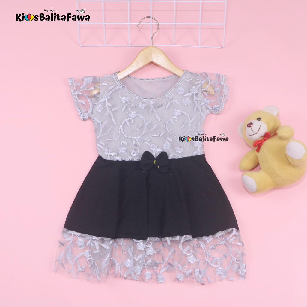 Dress Brukat Davina uk 1-2 Tahun / Dres Anak Perempuan Gaun Pesta Balita Baju Import Kids Cewek Girl