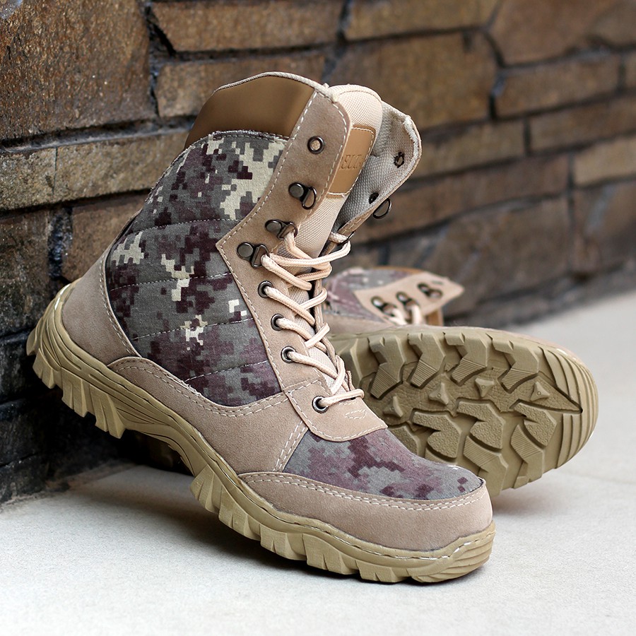 [COD] SEPATU TRACKING SAFETY BOOTS PRIA DELTA CORDURA ARMY PDL CREAM 8INCI HIKING BIKERS