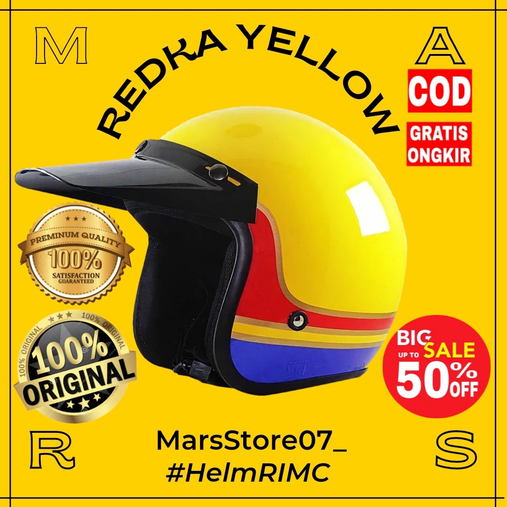 Helm Helem Helmet Custom Bogo Retro Vespa Classic Clasic Klasik Vintage Premium Polos Motif Kuning S