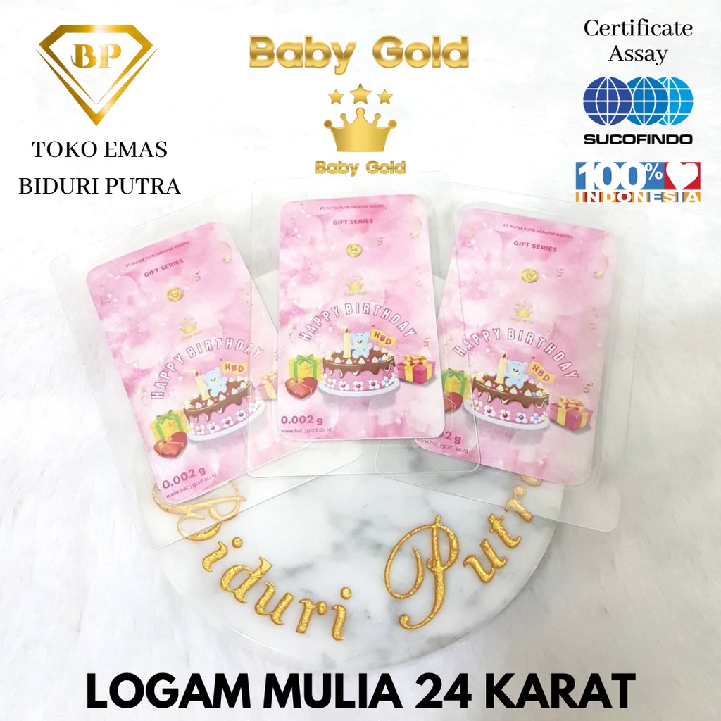 EMAS MINI BABYGOLD 0.002gram Gift Series HAPPY BIRTHDAY ULANG TAHUN LOGAM MULIA 24KARAT DIJAMIN ASLI