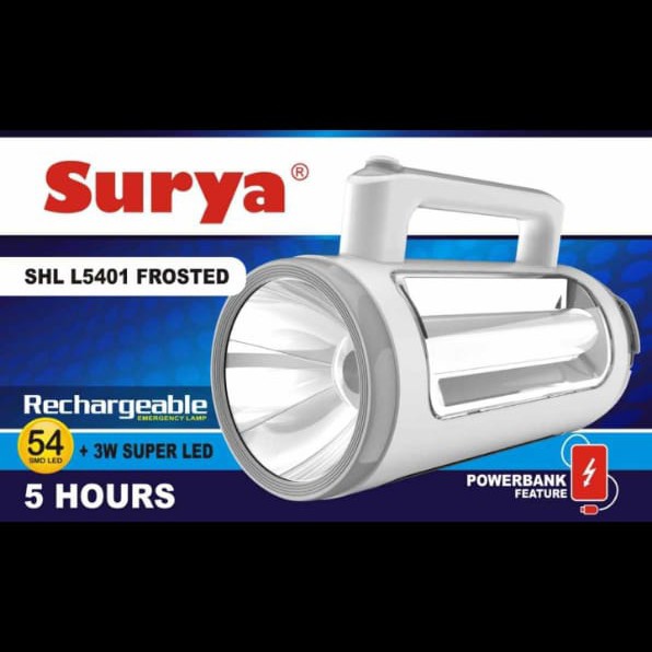 Surya Senter Lampu Emergency 2 in 1 3 SISI SHL L5401 FROSTED 54SMD LED + 3W LED TAHAN 5 jam