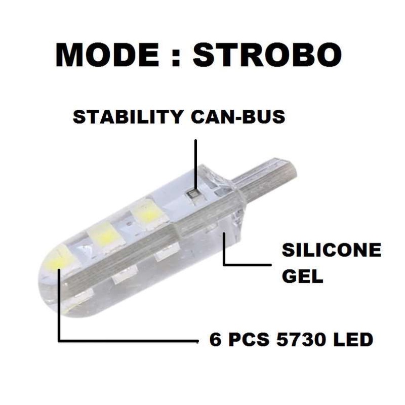 LAMPU LED T10 GEL MODE STROBO 6 TITIK LED