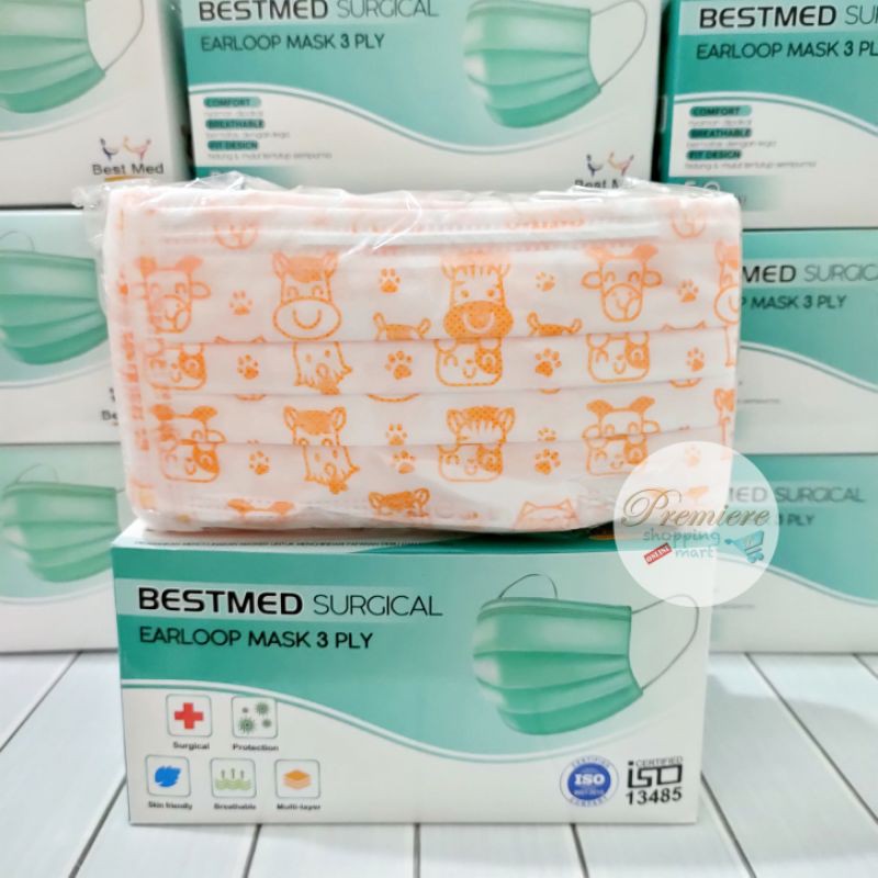 READY Masker Earloop BestMed 3 Ply - Medis Headloop Best Med Box isi 50 pcs-ANIMAL