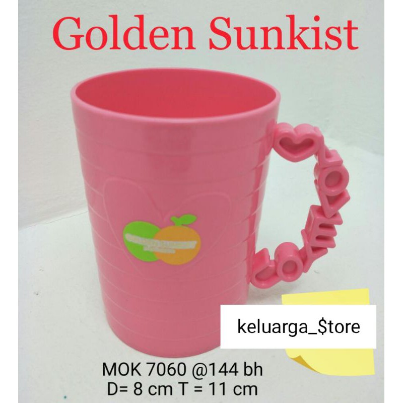 promo new cangkir  love set pink + stand gelas golden lemon