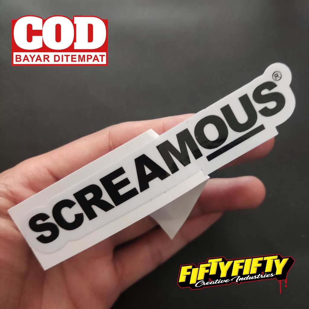 Stiker Print Cut BRAND DISTRO SCREAMOUS Stiker Printing Laminasi Glossy Tahan Air Stiker Motor Mobil Helm Sudah