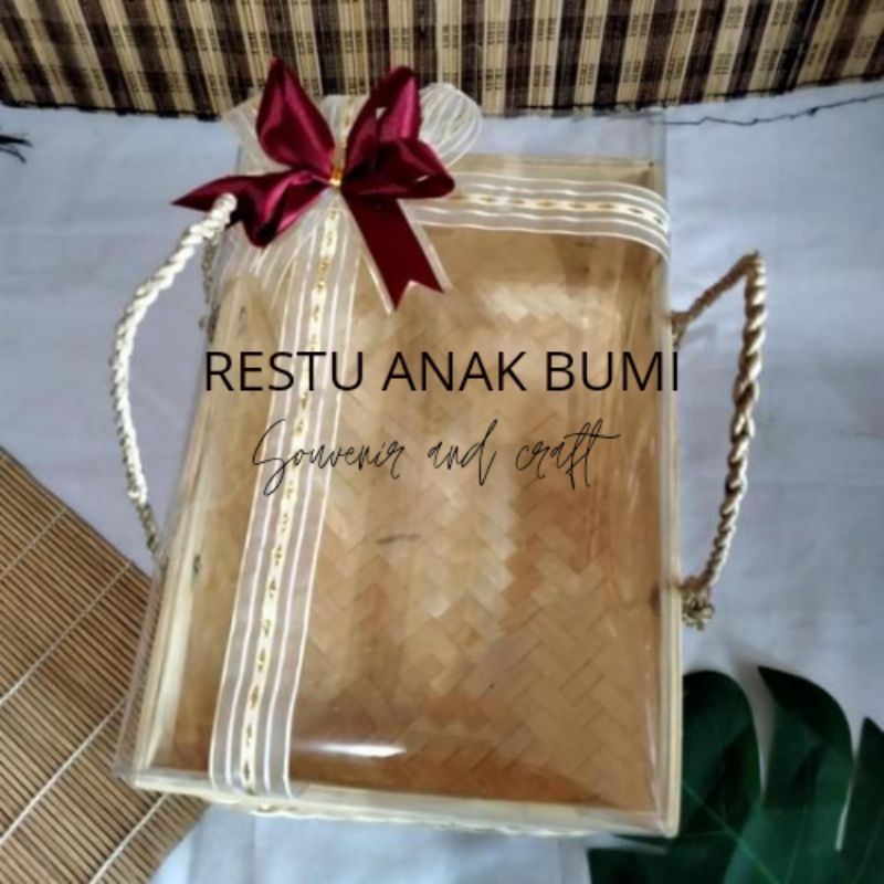 Keranjang parsel kotak seserahan wadah box nasi box kue BMT pita  uk 30x20x13cm - besek cangking - s