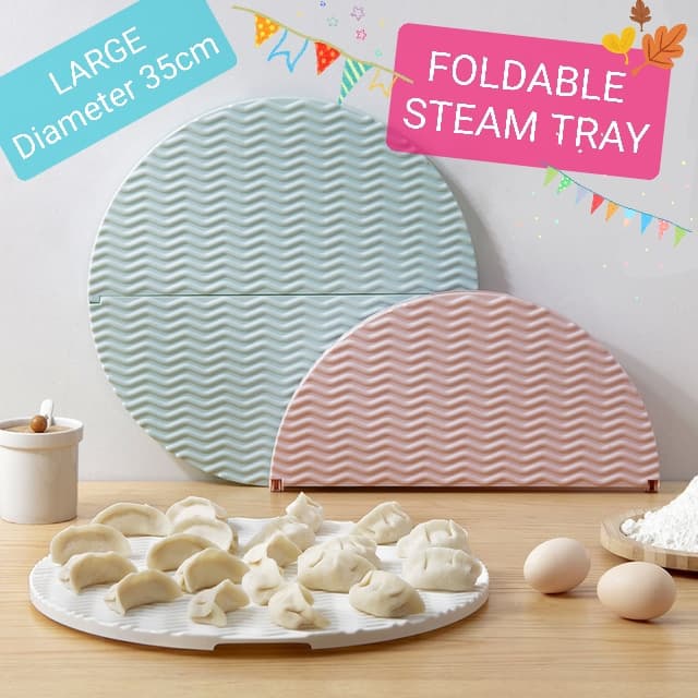 Alat Kukus Bakpao Dumpling Bisa dilipat Foldable Steam Tray - Pink peralatan dapur rumah