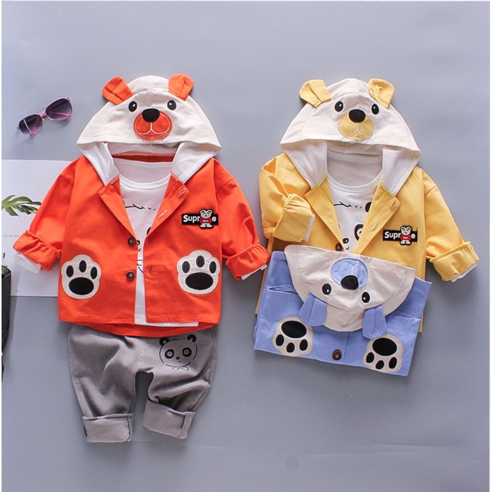 Setelan jaket hoodie anak bayi Barebear VS14 Baju anak laki laki 3in1