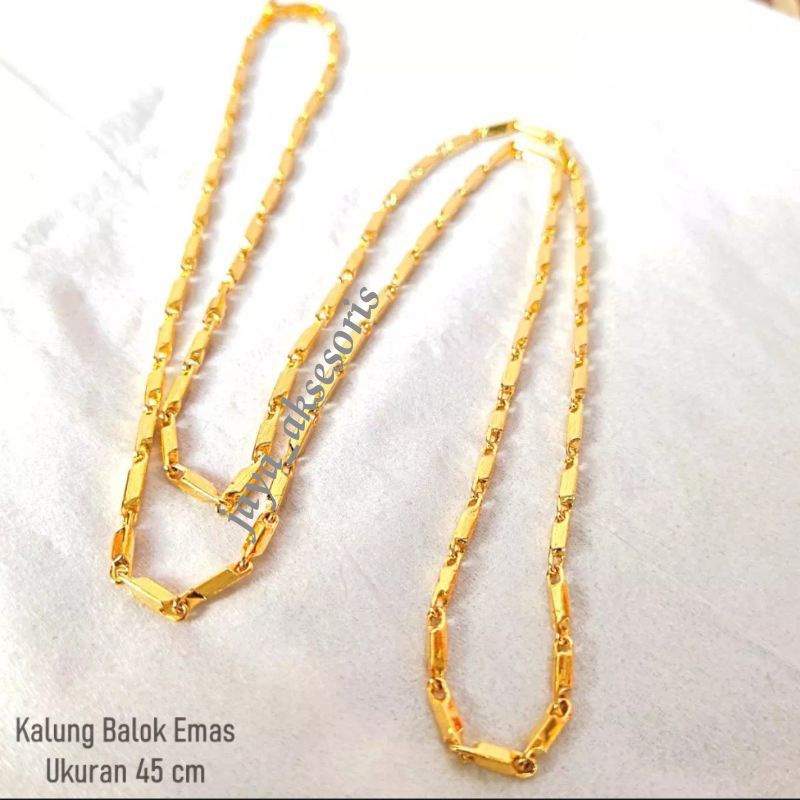 kalung wanita titanium motip balok lapis emas 24k anti karat anti alergi