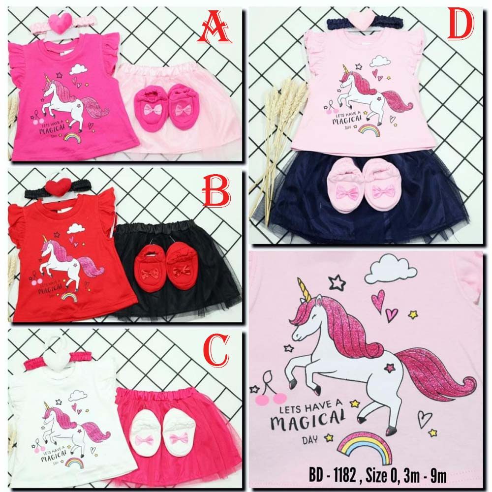 Baju Bayi Perempuan Setelan Rok Bayi Murah Cantik Nyaman Unicorn