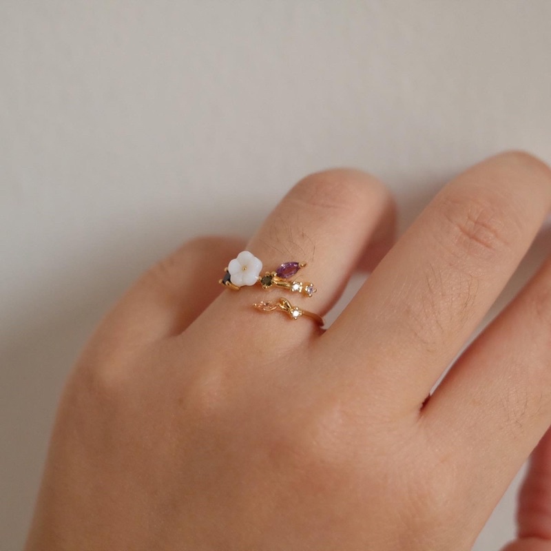 Ark.co - Kalla (flower , star heart , butterfly) ring cincin bunga kupu kristal gemstone fashion wanita