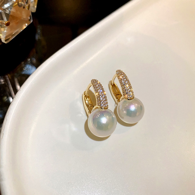 Shuling Real gold Electroplating Fashion Earrings Big Pearl Zircon Ear Studs