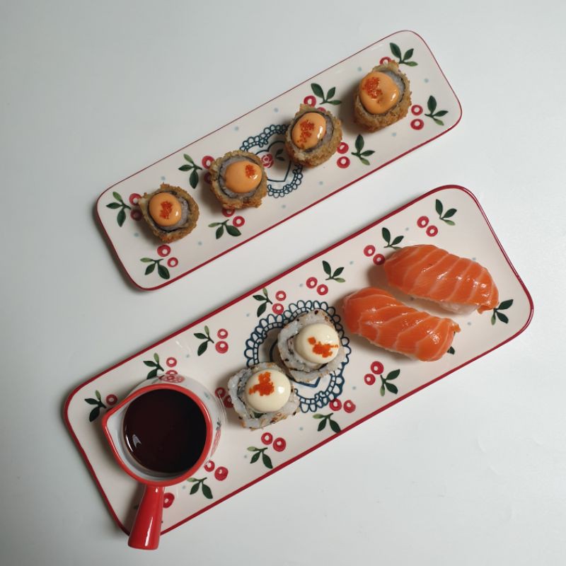 Flower Sushi Plate - Piring sushi persegi panjang motif bunga