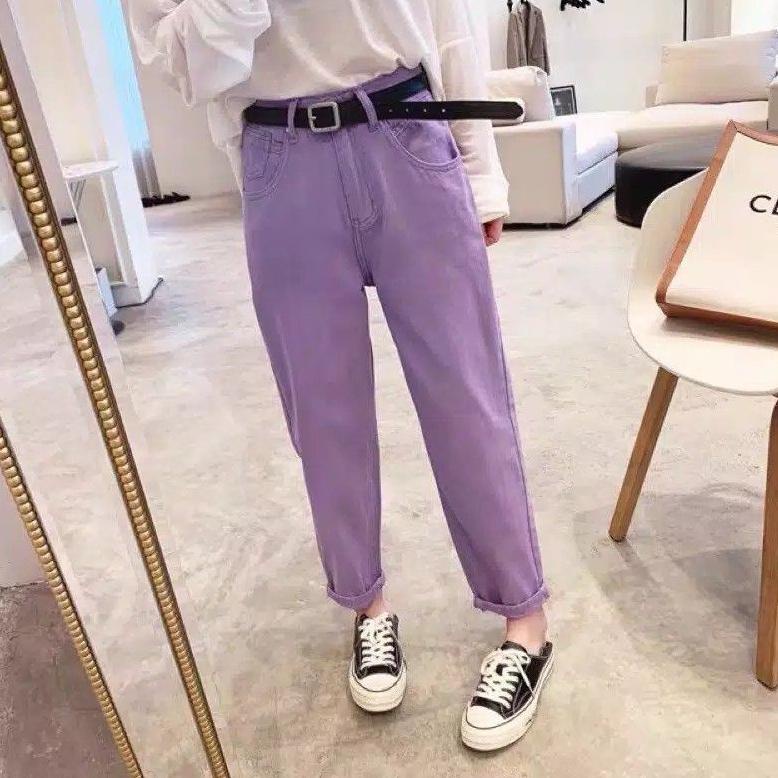 [KODE BARANG EJY92] BOYFRIEND JEANS/BOYFRIEND LILAC/BOYFRIEND UNGU/BOYFRIEND WANITA PUTIH/CELANA BOY
