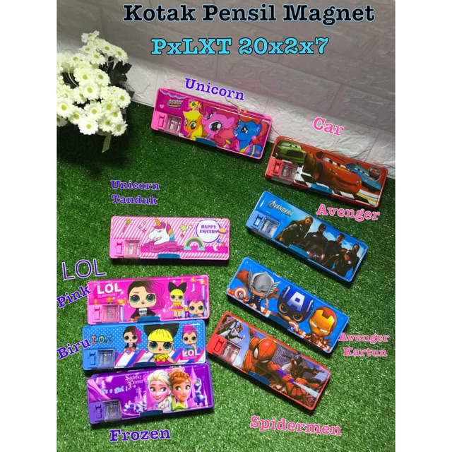 

kotak pensil magnet lol unicorn avenger car frozen spiderman