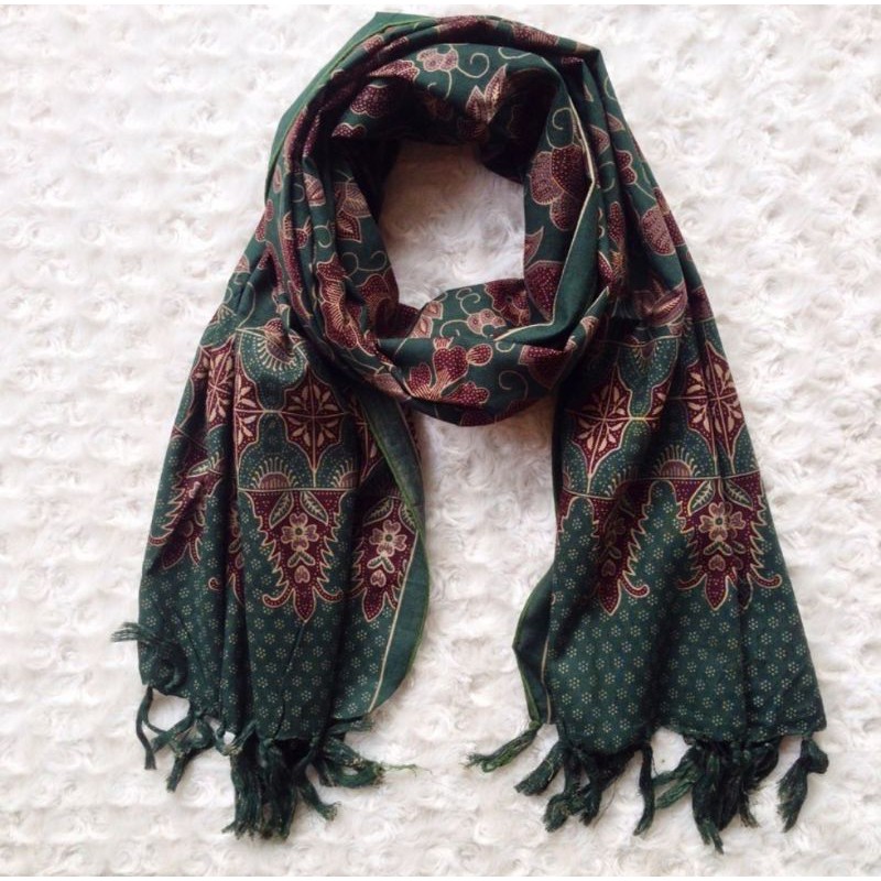 Syal Batik / Scarf Batik / Shawl Batik / Syal Fashion / Selendang Batik / Souvenir Batik - Hijau Tua