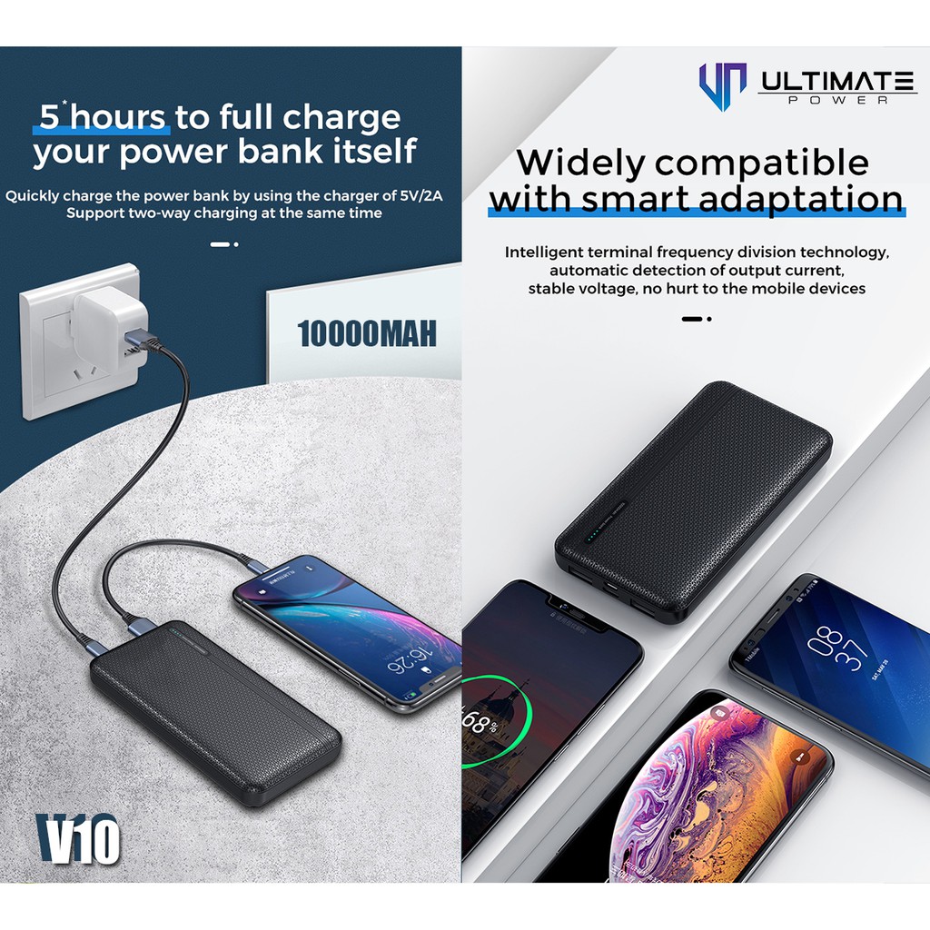 Power bank 10000mAh V10  Garansi Resmi 1thn Ultimate Power 2USB Powerbank 10000mAh V10Asli