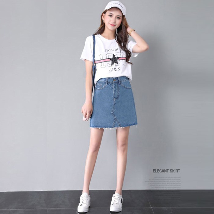 KARAKOREA - 6162 Milley Denim Skirt/Rok jeans wanita/Rok Jeans Korea/Rok wanita