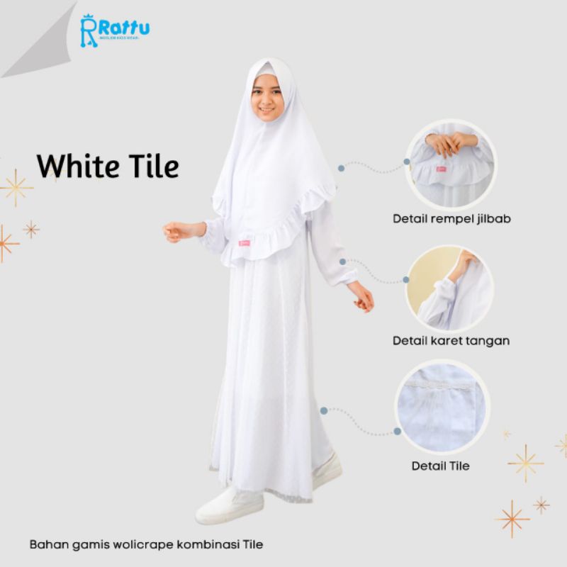 set gamis putih anak / set gamis putih remaja / baju gamis putih anak / baju gamis anak / white tile