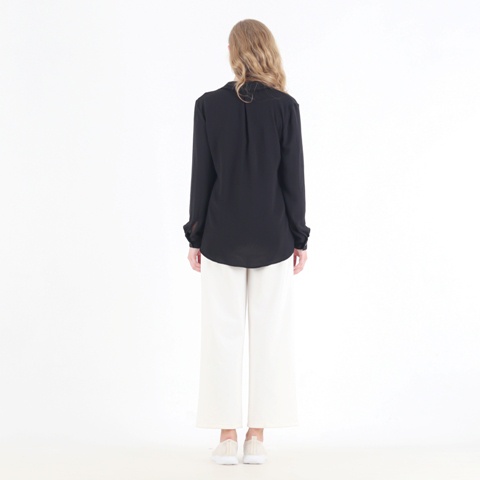 Hitam Tekstur - Kemeja Wanita Lengan Panjang - Atasan Wanita Kerja - Formal Hitam Polos-4