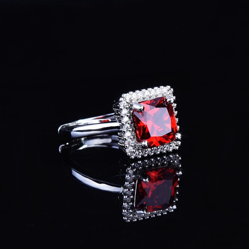 Fancyqube Cincin 925 Silver Hias Cubic Zirconia Ruby Merah Untuk Wanita