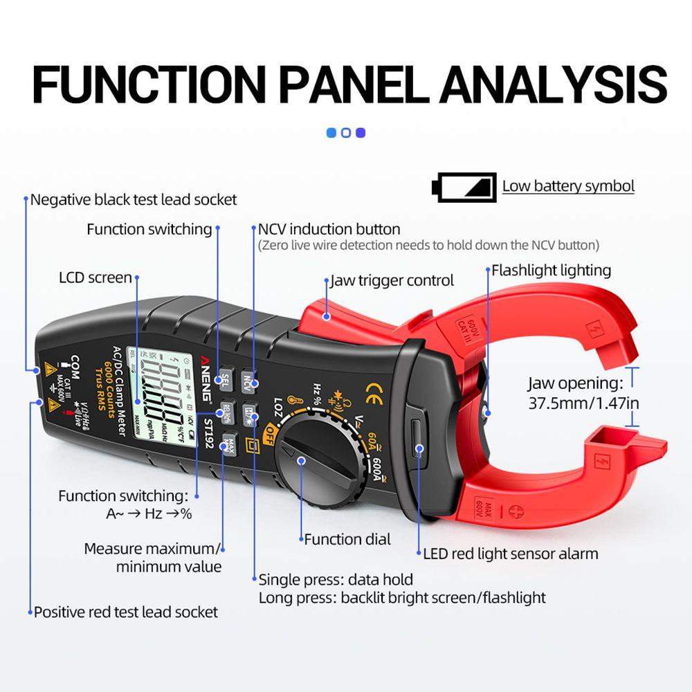 Solighter Digital Clamp Meter Kapasitansi Presisi Tinggi NCV Ohm Hz Transistor 60A/600A Tester Penjepit Arus AC/DC