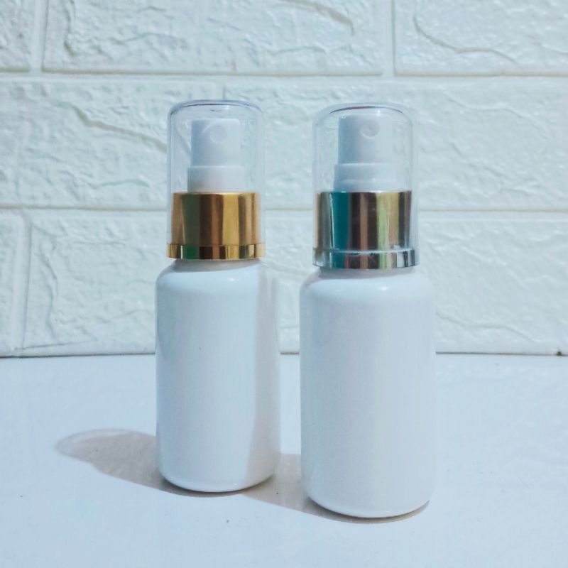 Botol Spray 70ml Fulcap / Botol Tubular 70ml Putih Tutup Spray Ring Alumunium Fullcap