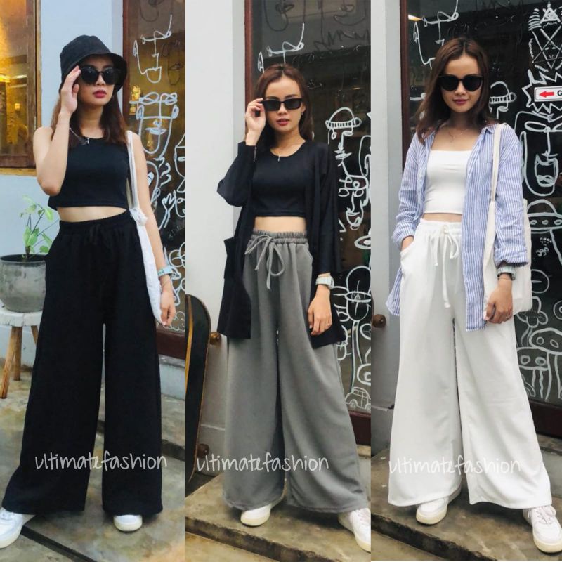 Celana Kulot Waffle Crinkle Highwaist Premium - Cullote Waffle Pants - Loose Pant Korea Kekinian Terbaru