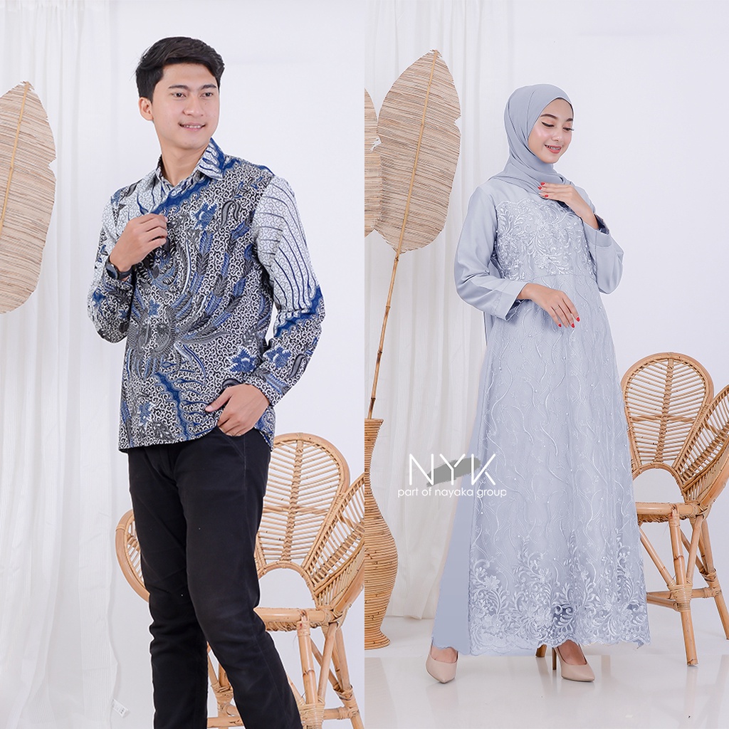 (BISA COD - TERLARIS) COUPLE DAVINA - BAJU DRESS PESTA KEKINIAN - GAMIS TILLE BY GRIYA BATIK ORI - COUPLE BATIK KONDANGAN TERBARU - COUPLE BATIK TUNANGAN MODERN