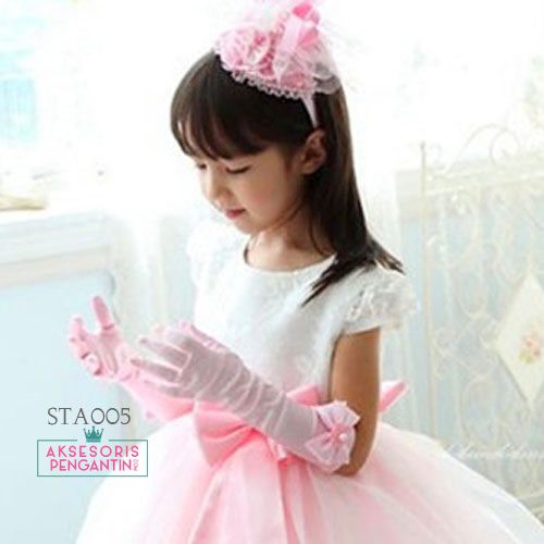 [READY STOK] SARUNG TANGAN ANAK PESTA AKSESORIS WEDDING GLOVES SATIN PINK STA005