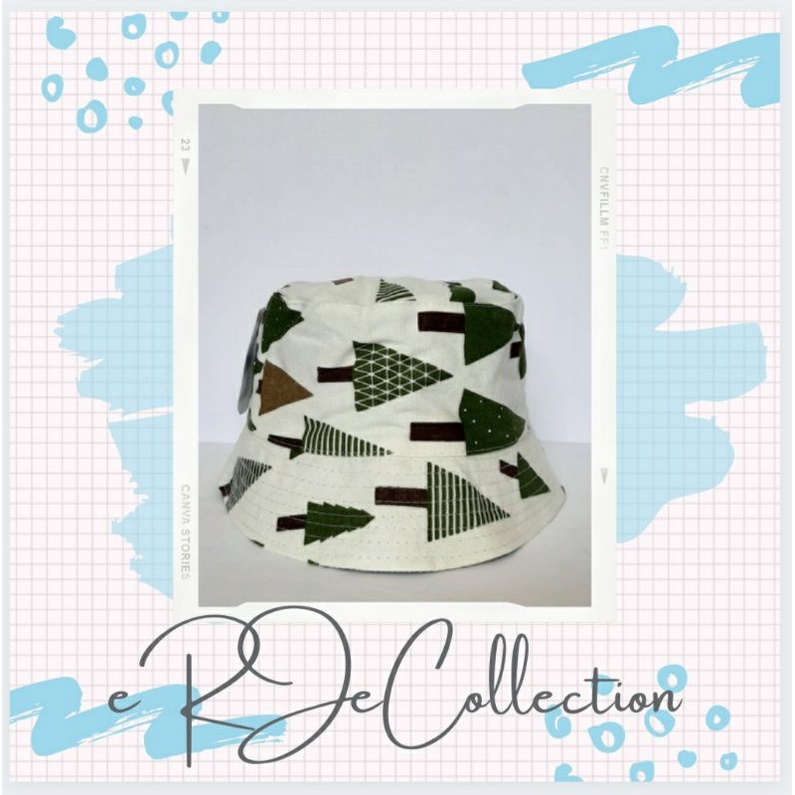 Topi Anak Model Bucket Hat Design Kucing / Amerika / Pohon Cemara / Topi Anak / Bucket Anak-Pohon Cemara