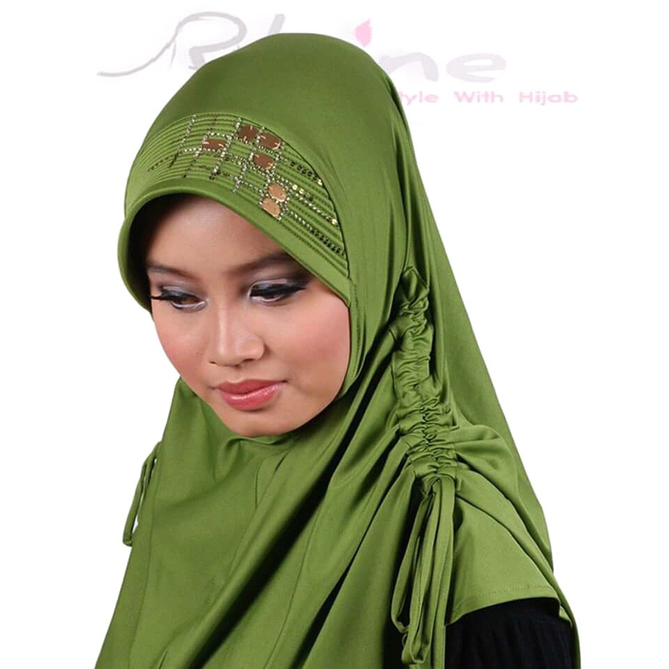 HIJAB INSTAN|JILBAB INSTAN AMBER GOLD HIJAU