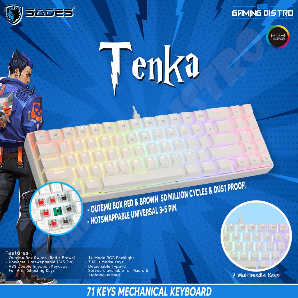 Sades Tenka RGB 65% - 71 Keys Hotswappable switch Mechanical Keyboard