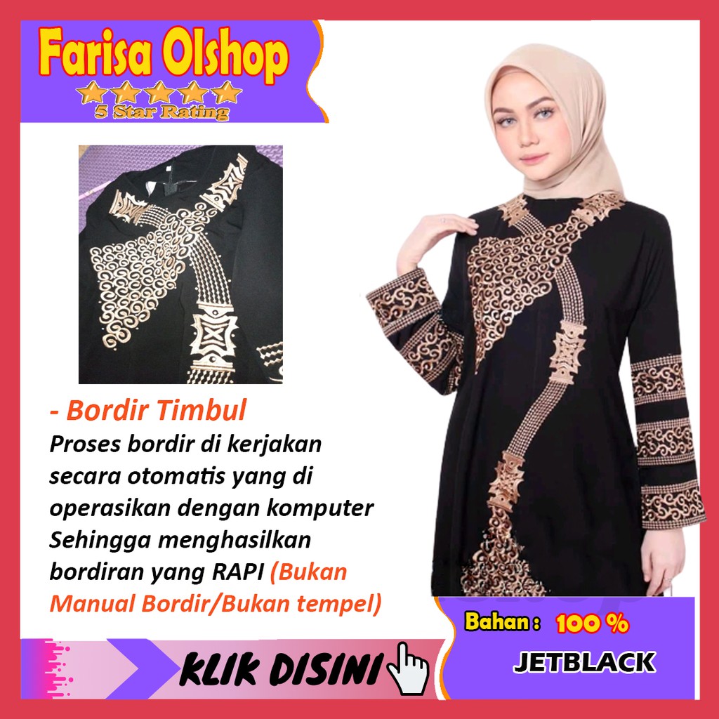 Baju Muslim Gamis Abaya Bordir Turkey 12 Jetblack Label Arab Seragam Umroh Pesta Pengajian Rp98 000