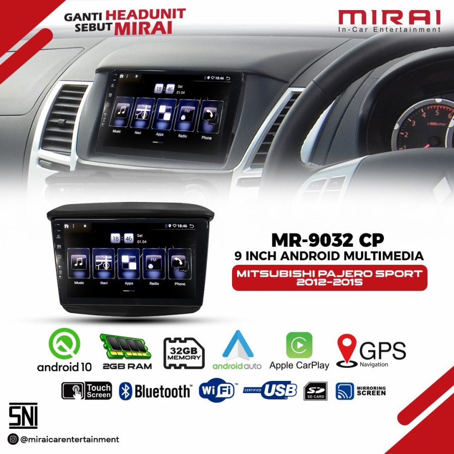 Headunit Android 9 inch Pajero Sport 12-15 Mirai 9032