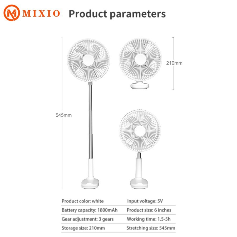 MIXIO F8 3IN1 KIPAS Wireless Clip On fan Portable / Clip Folding fan