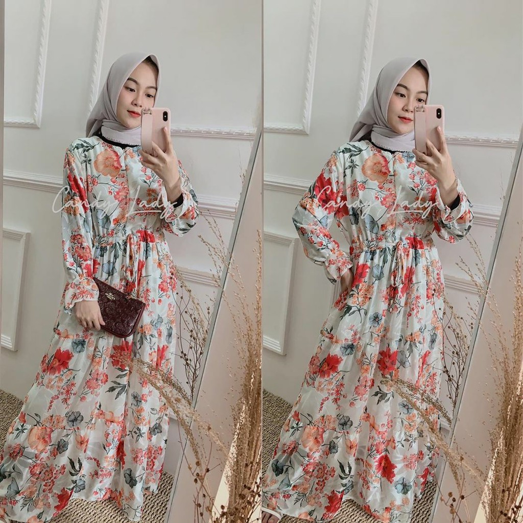 (1KG MUAT 4) MAXI DRESS FLORAL BUSUI ZIPPER DEPAN SUPER NYAMAN