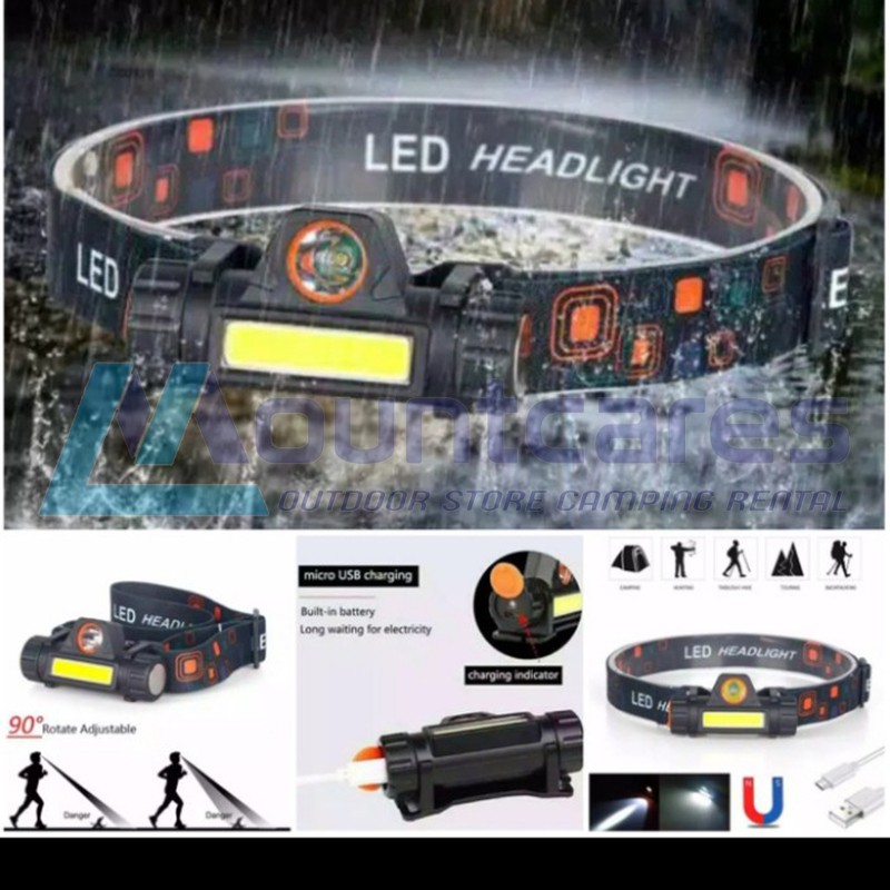 Headlamp Waterproof High Power COB Recharge Senter Kepala Led COB Super Terang Bermagnet