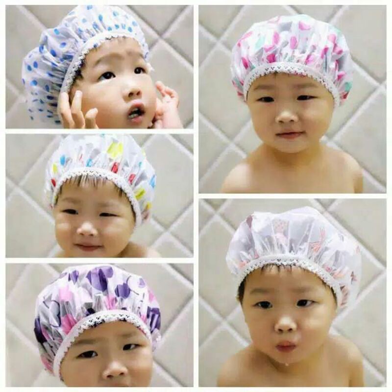 topi keramas anak dewasa bayi | shower cap hat anti air