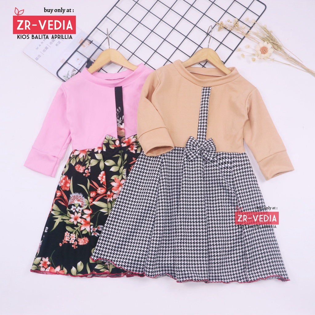 Dress Valencia 3-4 Tahun / Baju Perempuan Dres Lengan Panjang Anak Pesta Fashion Kids Motif Adem Kiosbalitaaprillia