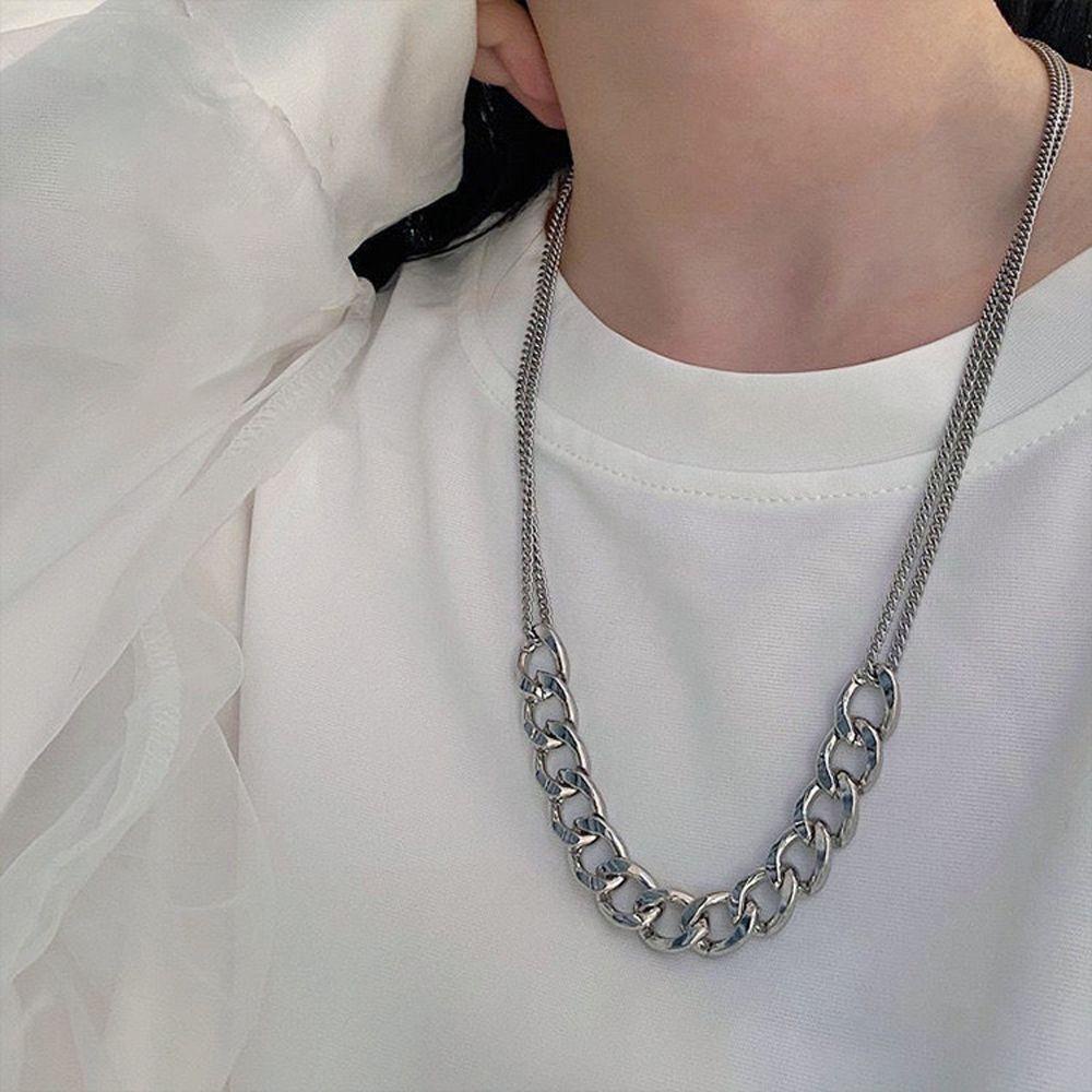 Mxbeauty Pria Kalung Hadiah Teman Kreatif Hip Hop Wanita Rantai Klavikula Fashion Perhiasan Pasangan Kalung Baja Titanium Tebal Kuba Rantai Kalung