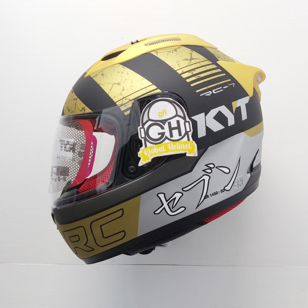 HELM FULL FACE KYT RC7 RC-7 RC SEVEN MOTIF #17 BLACK GOLD DOFF
