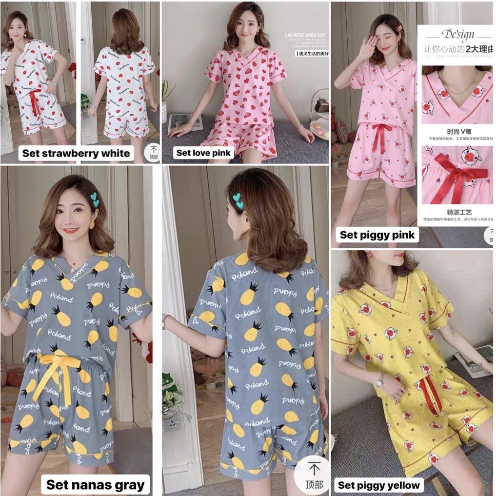 baju tidur celana pendek 5 motif premium import murah/ piyama tidur lucu/ pajamas lucu