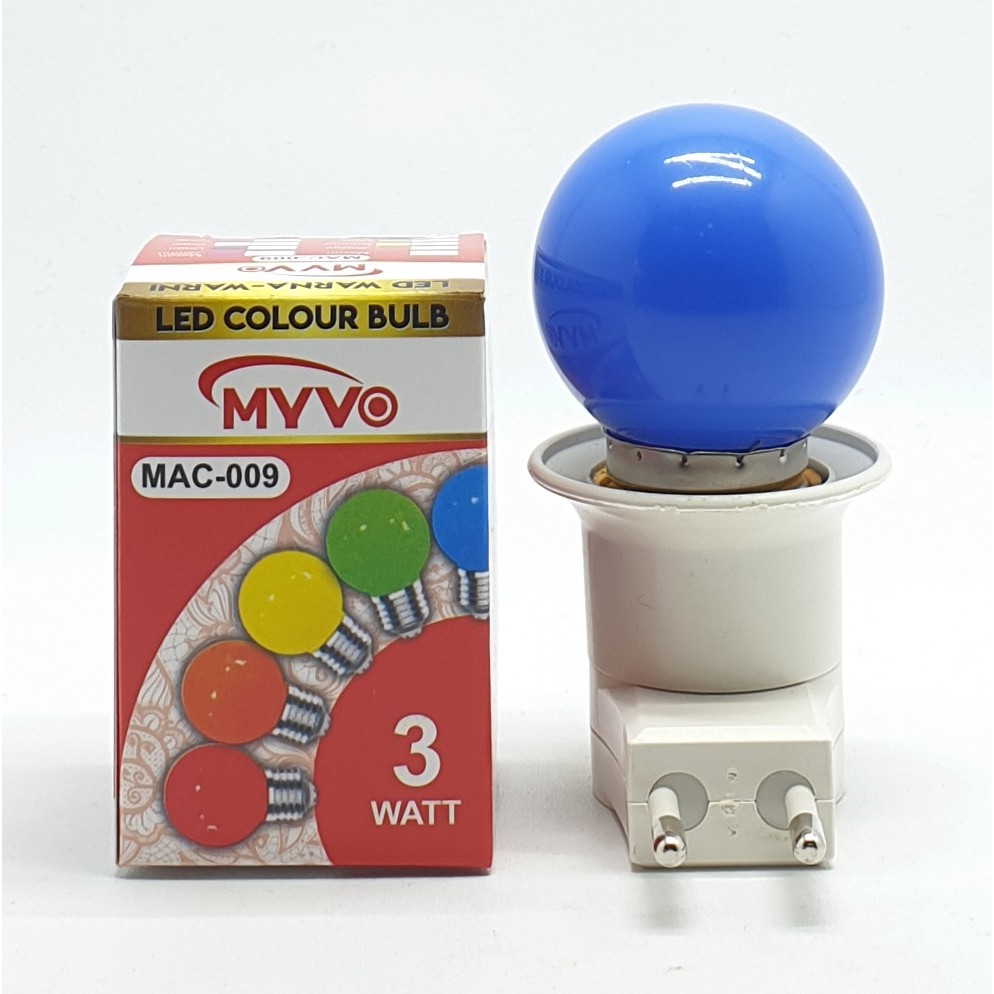 Myvo Biru Lampu Led Ping Pong 3W E27 Warna Biru + Linux Fiting Colok Switch / LAMPU TIDUR