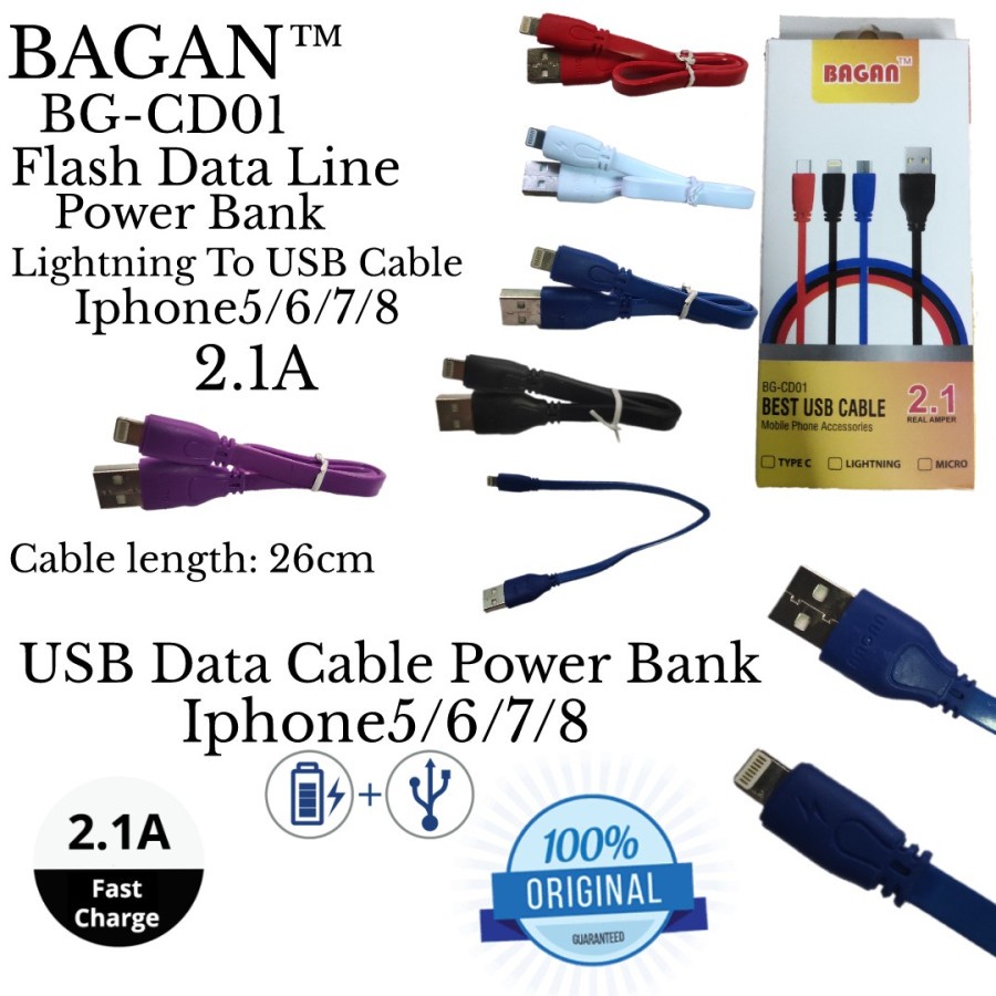 Cable Data Power Bank Fast Charger BG-CD01 To USB Cable Iphone7/7+