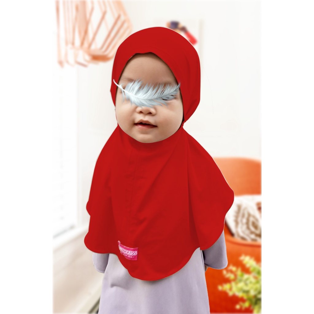 Jilbab Bergo Tali Humaira Hijab Instan Anak Bayi Balita Usia 0 - 2 1/2 Tahun-Merah Cabe