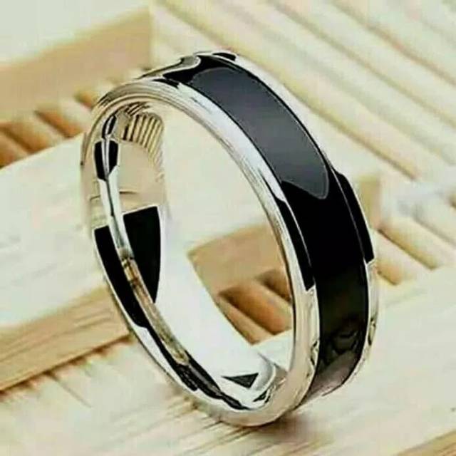 Cincin titanium couple hitam list silver anti karat selamanya stainless steel ring fashion